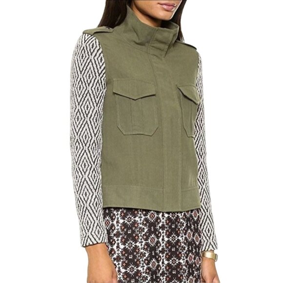 Ella Moss Minka Utility Jacket Olive Textile Sleeves Back Zip Snap Linen Size S - Picture 5 of 12